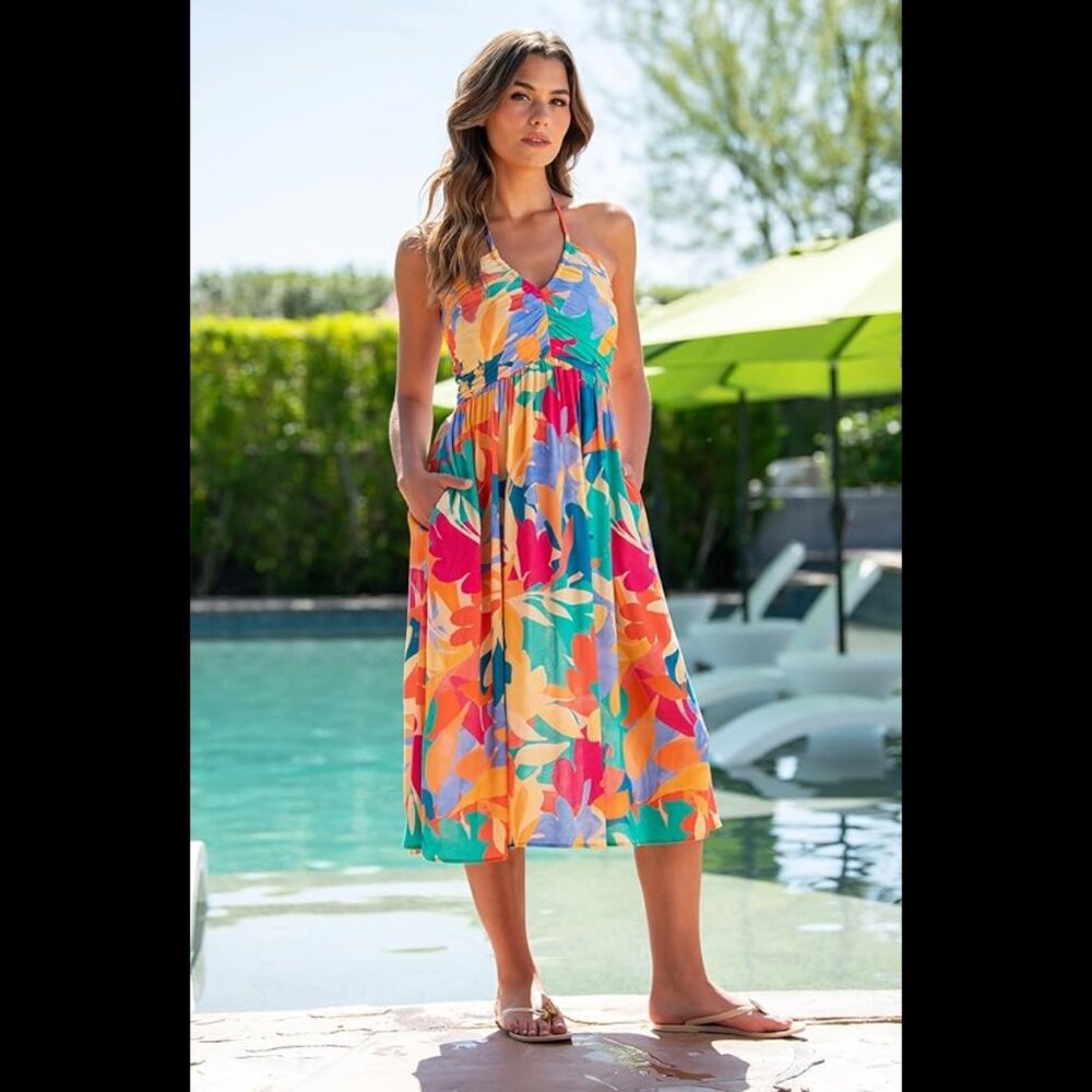 La Blanca Women's Midi Dress Swimsuit Cover Up, Multi//Fantasy Resort, Small